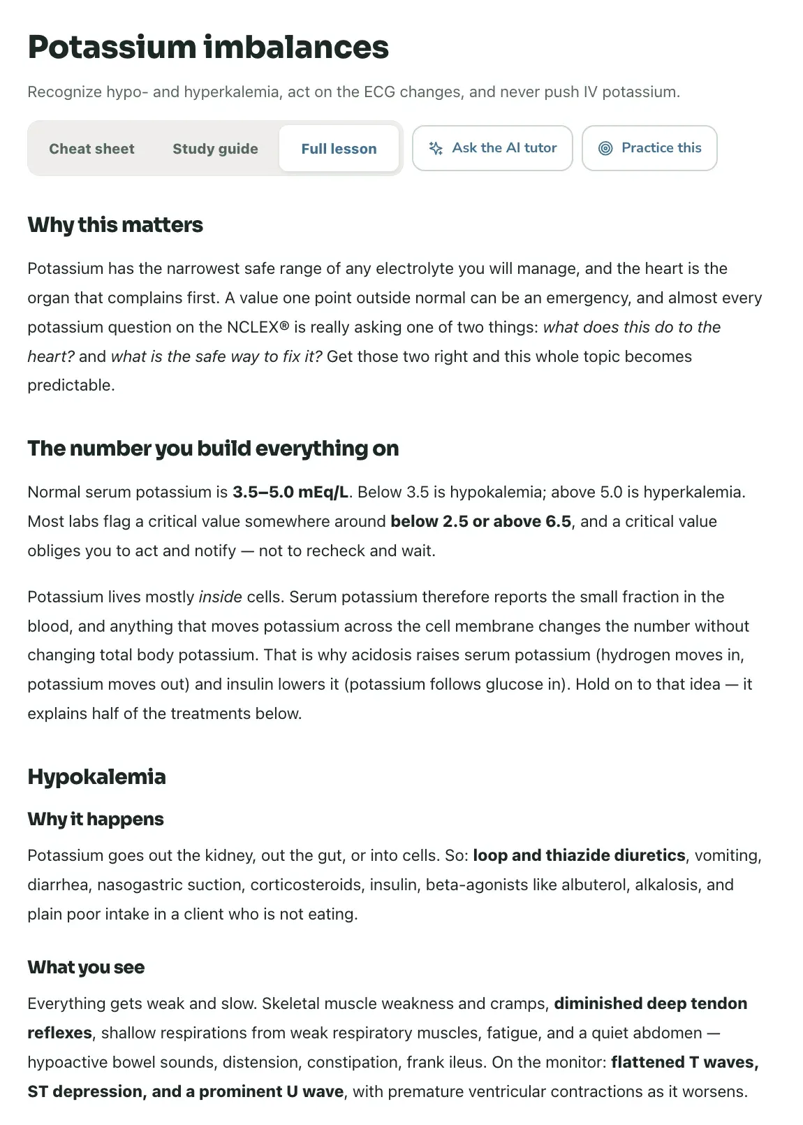A full lesson on potassium imbalances